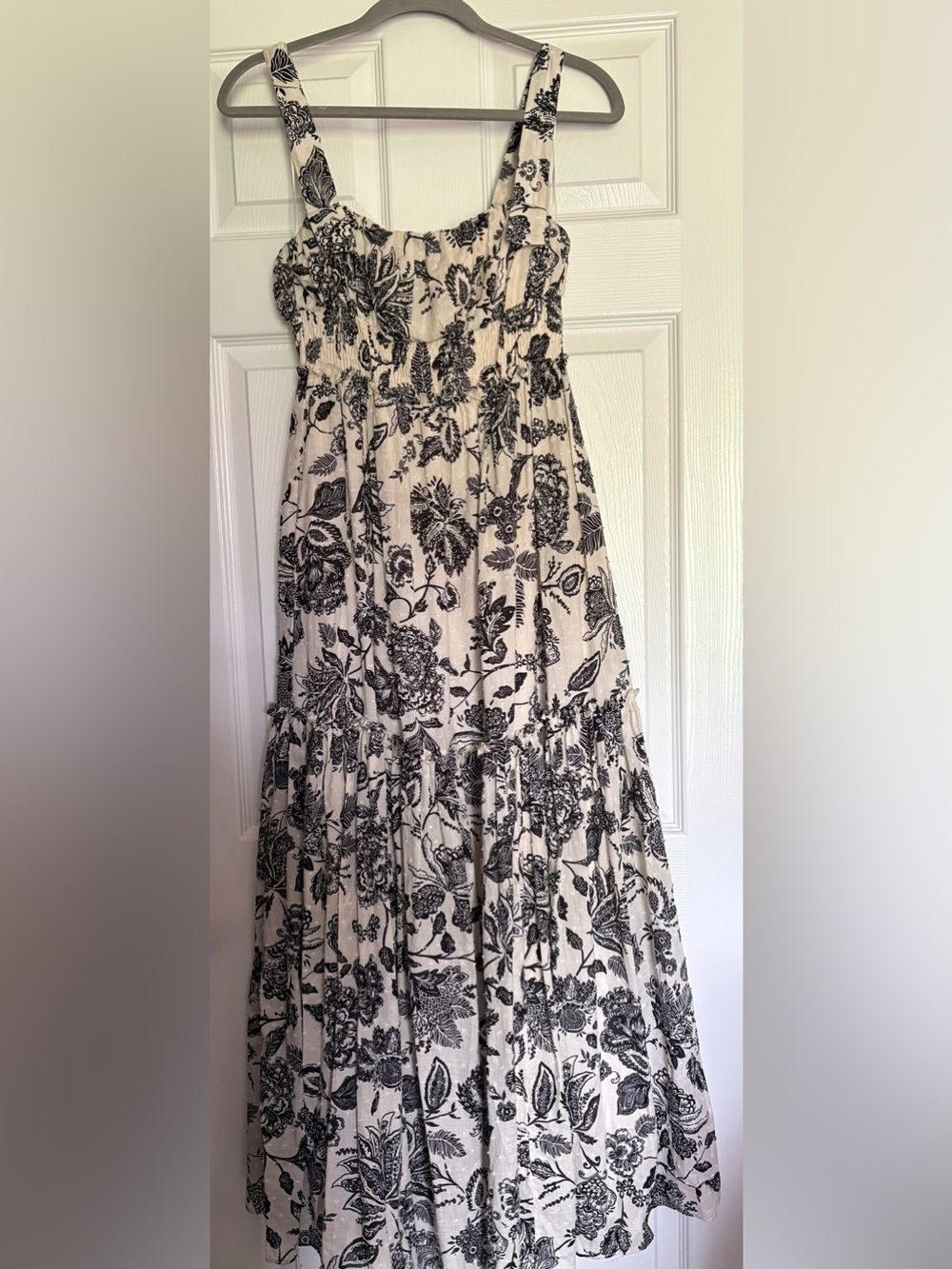 Taylor Cream Empire Waist Dress with Black Floral Print